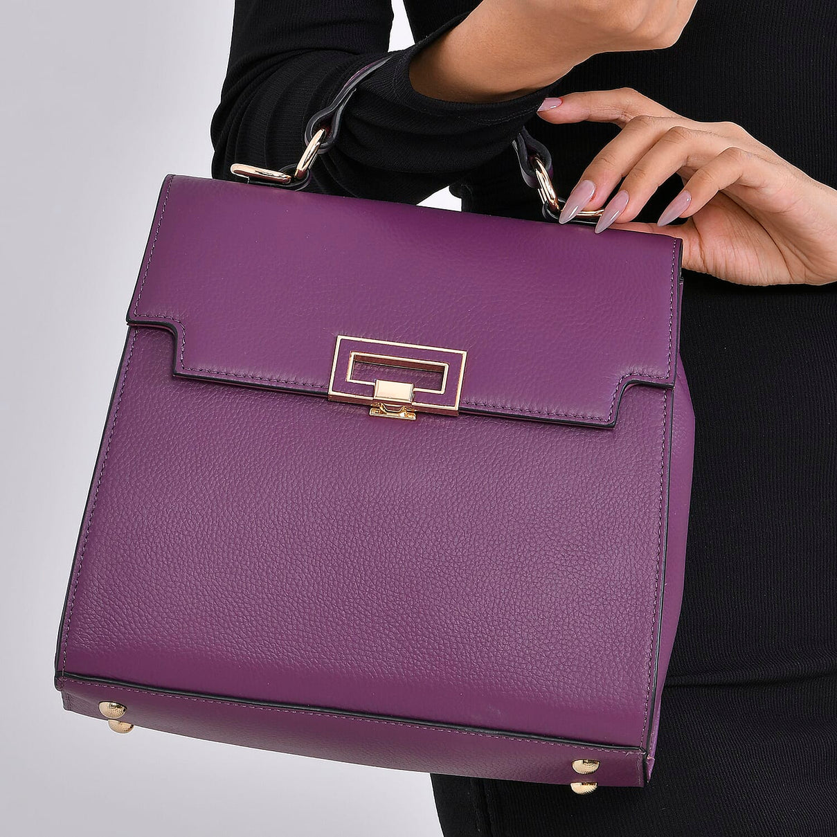 Designer Inspired - 100% Genuine Leather Solid Crossbody Satchel Bag with Adjustable Shoulder Strap (Size 26x11x22 cm) - Purple 7734222 2