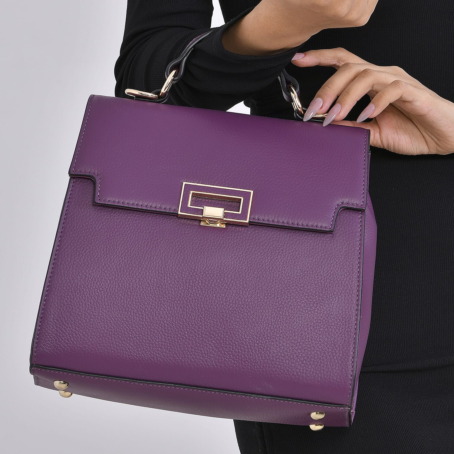 Designer Inspired - 100% Genuine Leather Solid Crossbody Satchel Bag with Adjustable Shoulder Strap (Size 26x11x22 cm) - Purple 7734222 2