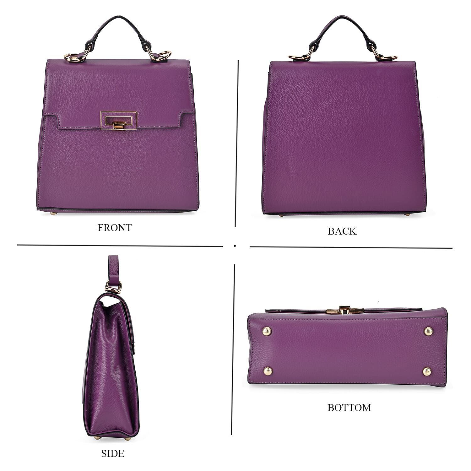 Designer Inspired - 100% Genuine Leather Solid Crossbody Satchel Bag with Adjustable Shoulder Strap (Size 26x11x22 cm) - Purple 7734222 3