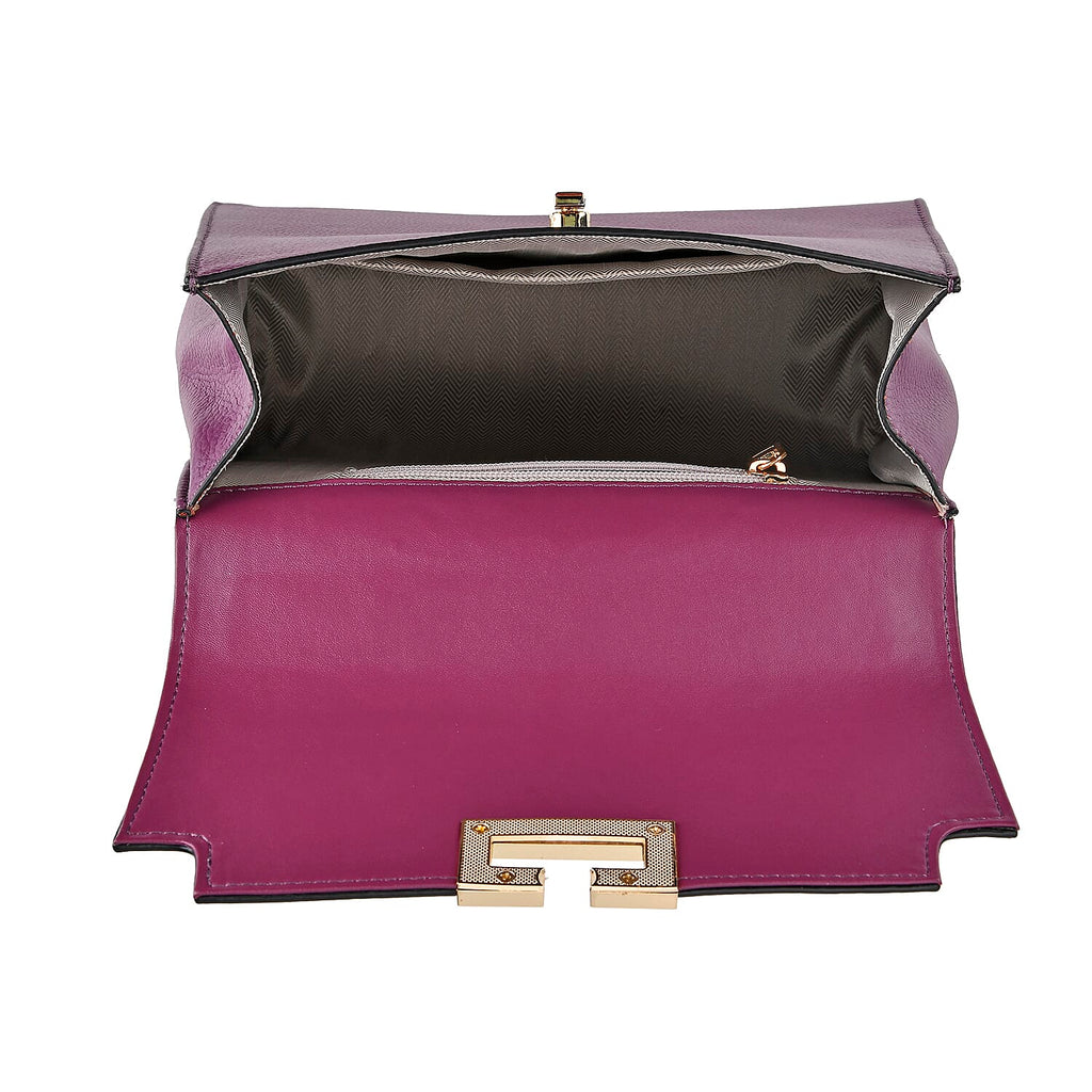 Designer Inspired - 100% Genuine Leather Solid Crossbody Satchel Bag with Adjustable Shoulder Strap (Size 26x11x22 cm) - Purple