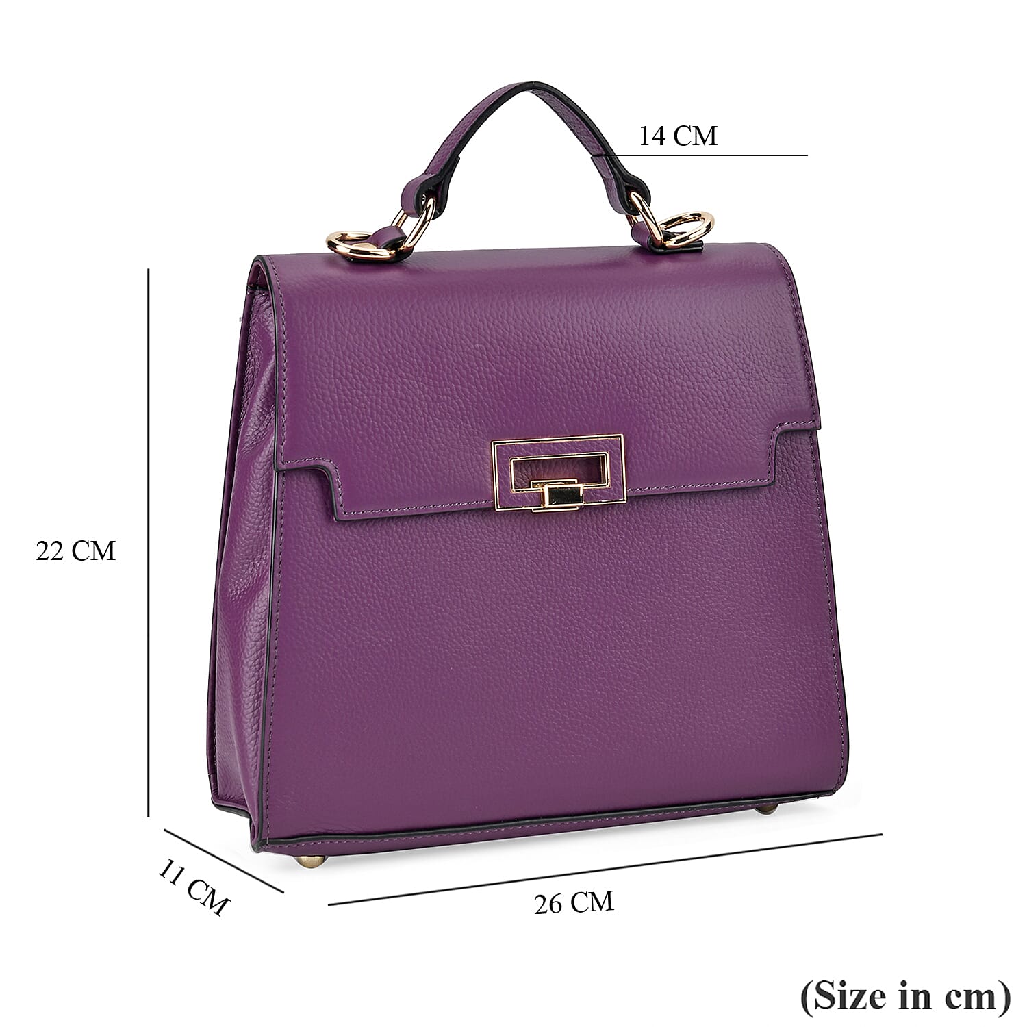 Designer Inspired - 100% Genuine Leather Solid Crossbody Satchel Bag with Adjustable Shoulder Strap (Size 26x11x22 cm) - Purple 7734222 5