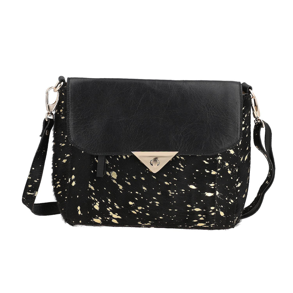 100% Genuine Leather Cowhide with Golden Foil Printing Crossbody Bag - Golden &amp; Black 7254174 0