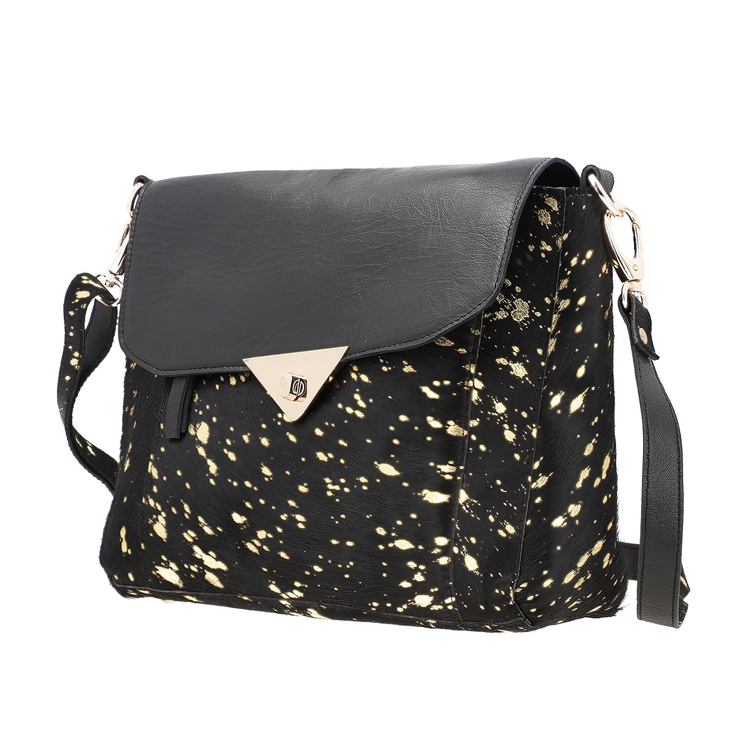 100% Genuine Leather Cowhide with Golden Foil Printing Crossbody Bag - Golden &amp; Black 7254174 2