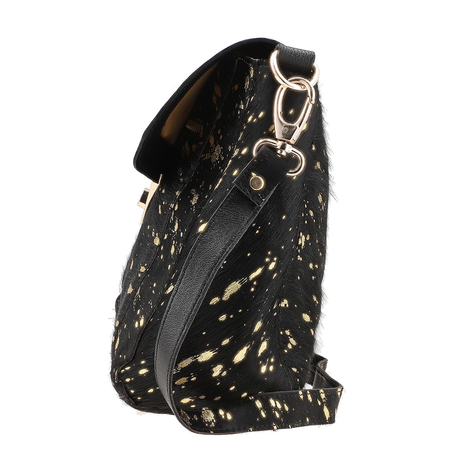 100% Genuine Leather Cowhide with Golden Foil Printing Crossbody Bag - Golden &amp; Black 7254174 3