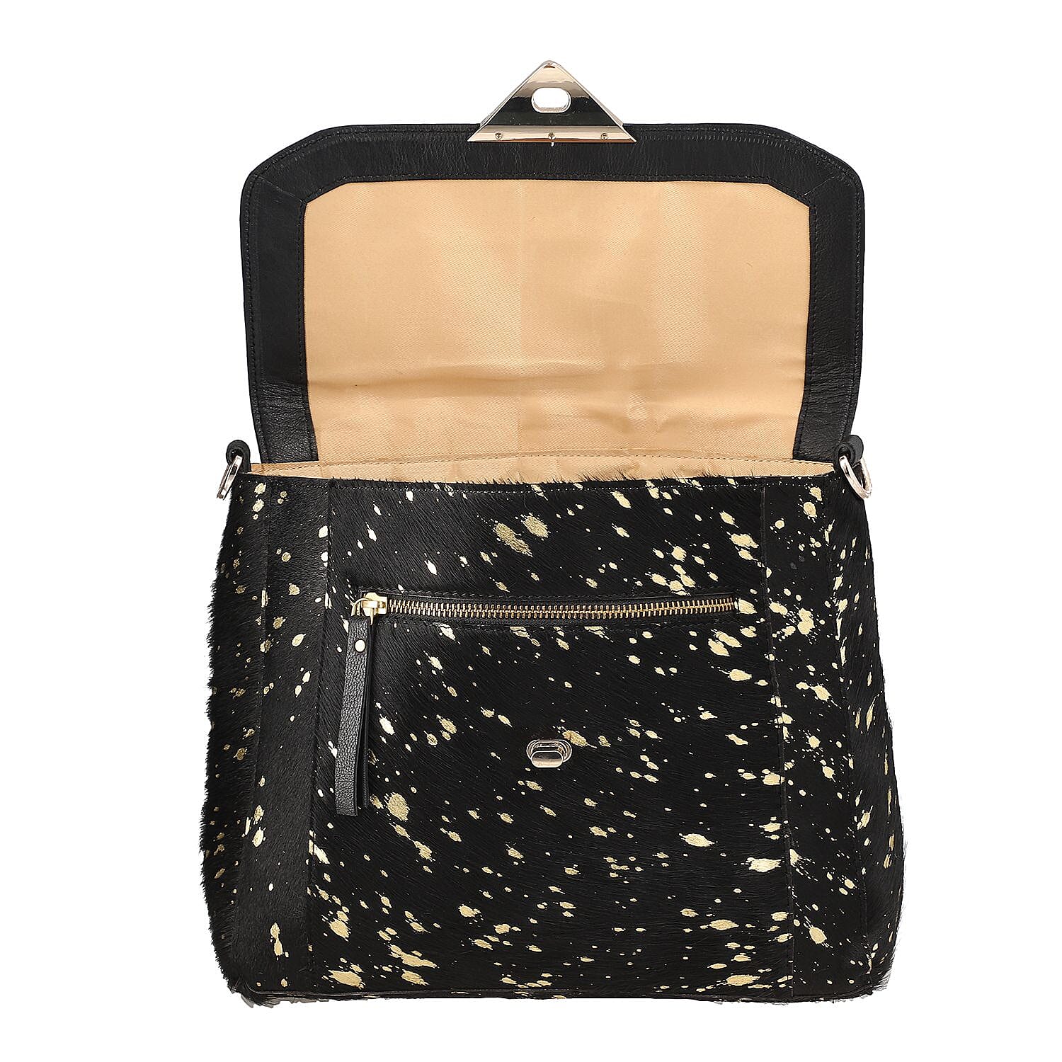 100% Genuine Leather Cowhide with Golden Foil Printing Crossbody Bag - Golden &amp; Black 7254174 6