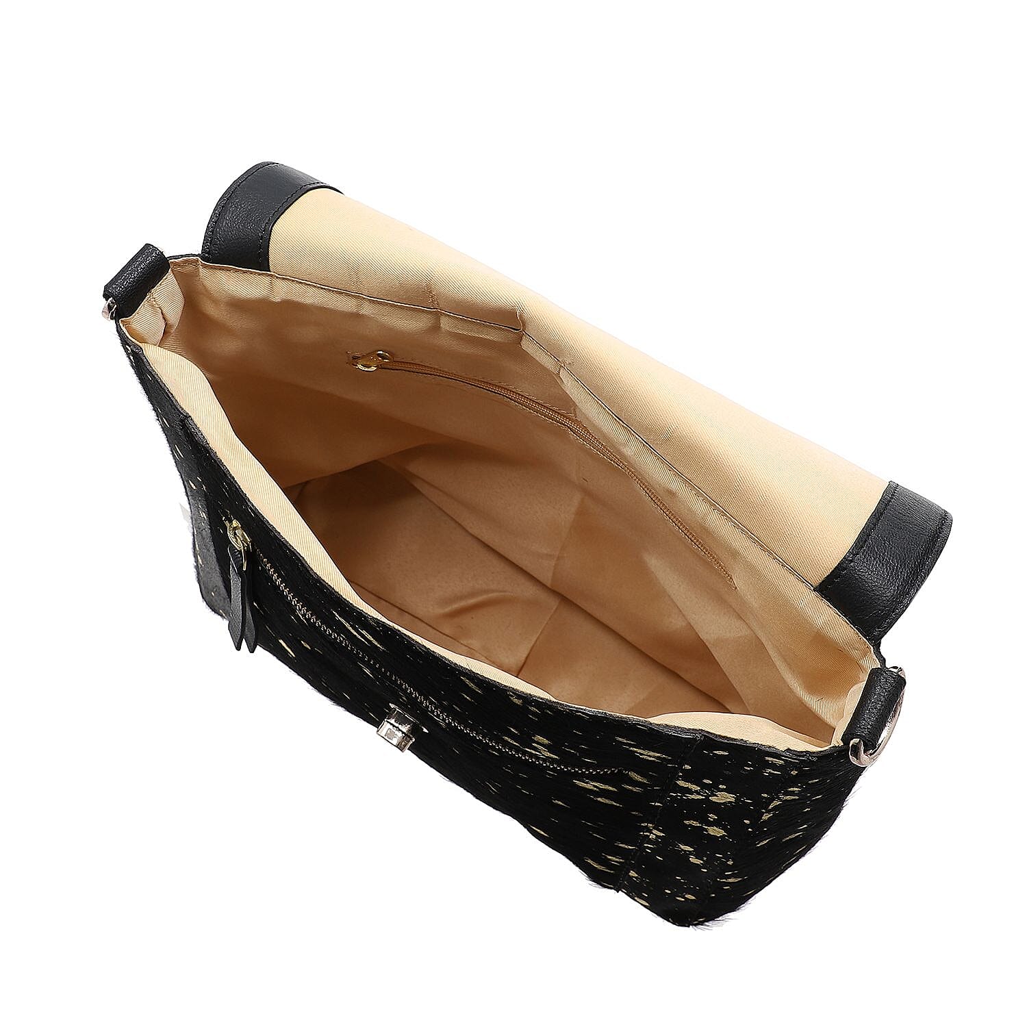 100% Genuine Leather Cowhide with Golden Foil Printing Crossbody Bag - Golden &amp; Black 7254174 7