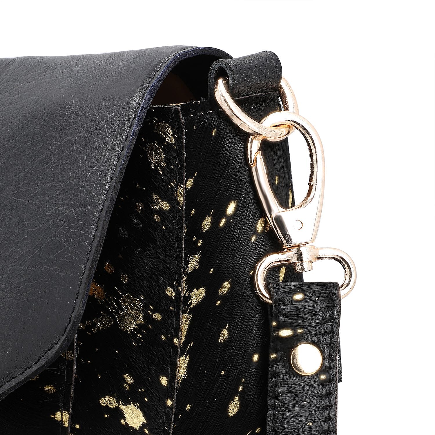 100% Genuine Leather Cowhide with Golden Foil Printing Crossbody Bag - Golden &amp; Black 7254174 8