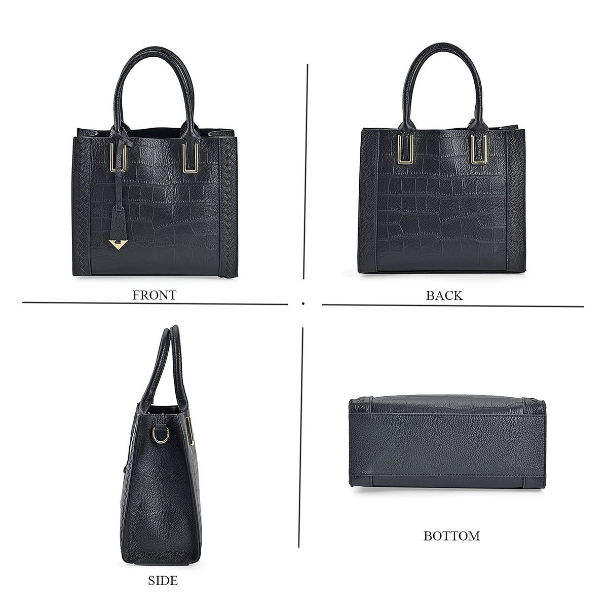 Genuine Leather Crocodile Embossed Crossbody Bag with Handle Drop - Black 7622962 4