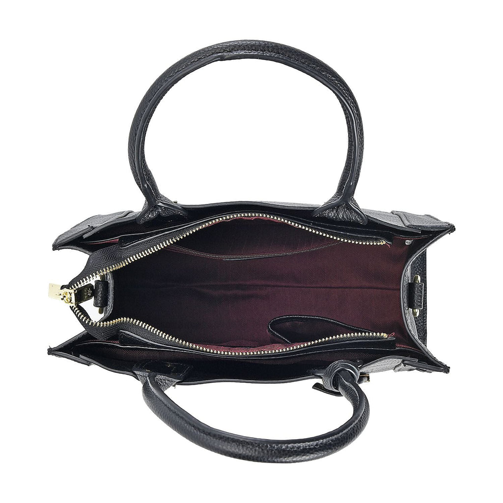 Genuine Leather Crocodile Embossed Crossbody Bag with Handle Drop - Black