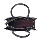 Genuine Leather Crocodile Embossed Crossbody Bag with Handle Drop - Black