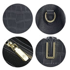 Genuine Leather Crocodile Embossed Crossbody Bag with Handle Drop - Black