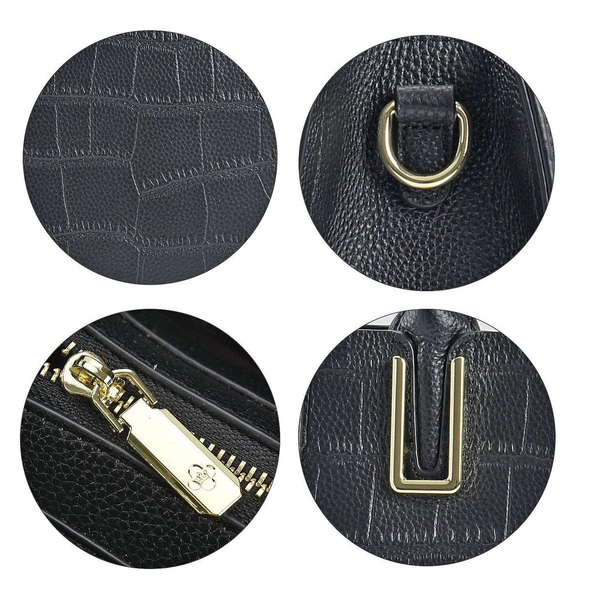 Genuine Leather Crocodile Embossed Crossbody Bag with Handle Drop - Black 7622962 6