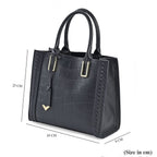 Genuine Leather Crocodile Embossed Crossbody Bag with Handle Drop - Black