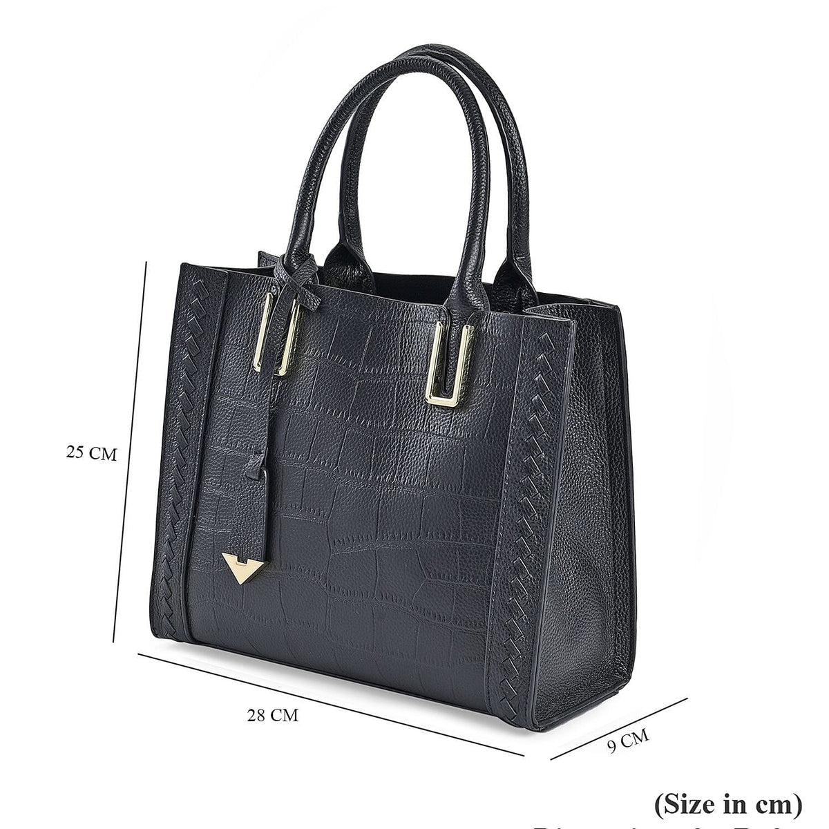 Genuine Leather Crocodile Embossed Crossbody Bag with Handle Drop - Black 7622962 7
