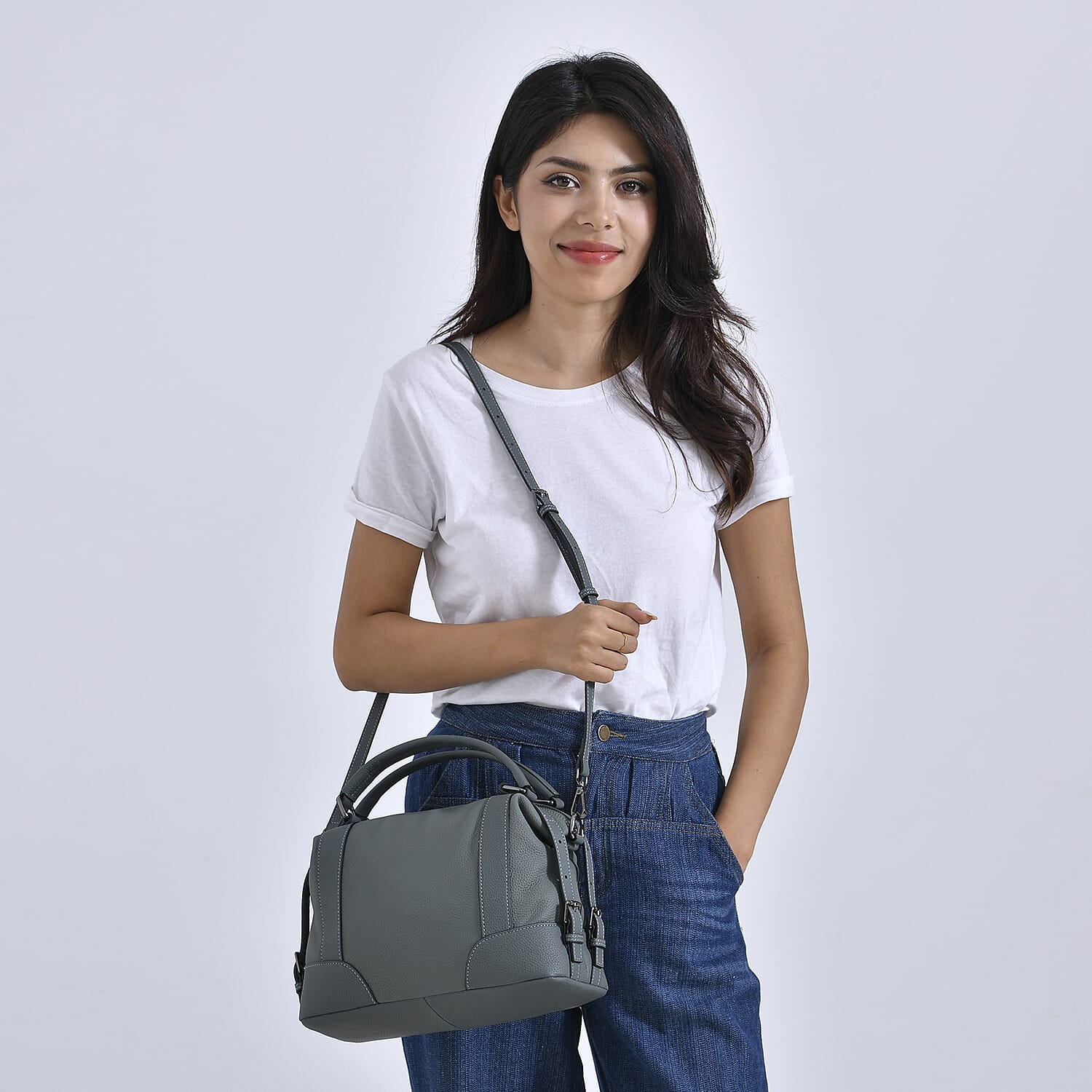 Leather Solid Crossbody Bag (Size 29x13x22 cm) - Green 7859857 1