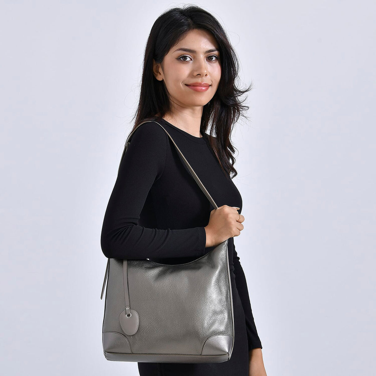 Leather Solid Crossbody Bag (Size 29x8x30 cm) - Metallic Grey 7859842 8