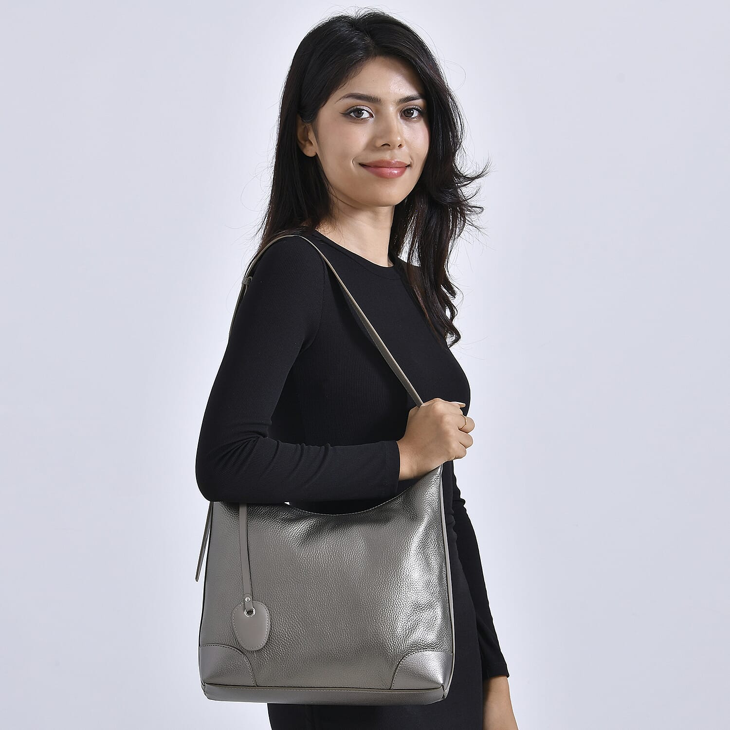 Leather Solid Crossbody Bag (Size 29x8x30 cm) - Metallic Grey 7859842 8