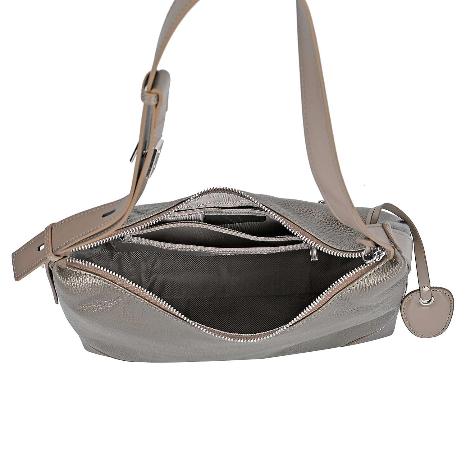 Leather Solid Crossbody Bag (Size 29x8x30 cm) - Metallic Grey 7859842 11