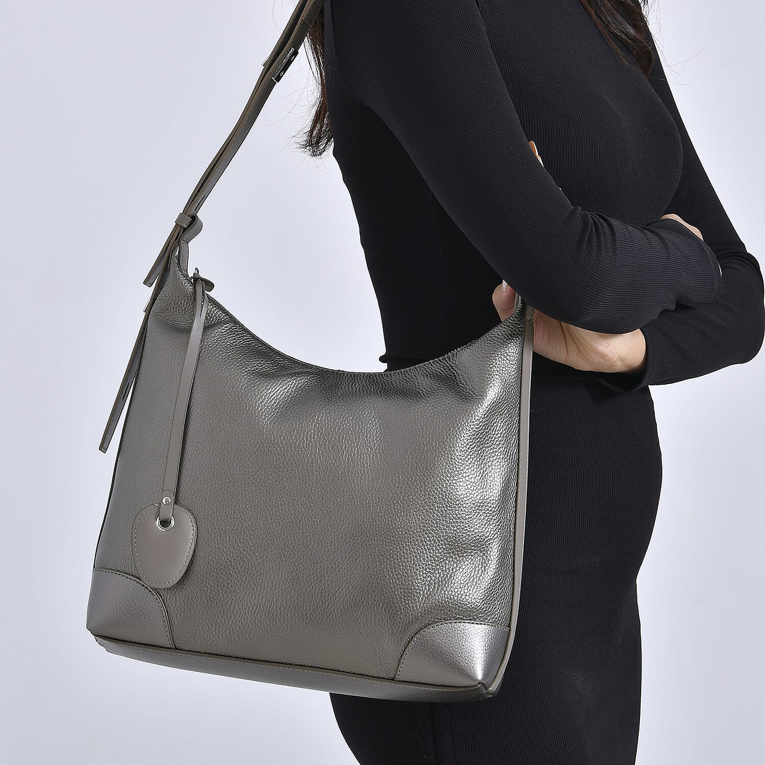 Leather Solid Crossbody Bag (Size 29x8x30 cm) - Metallic Grey 7859842 2