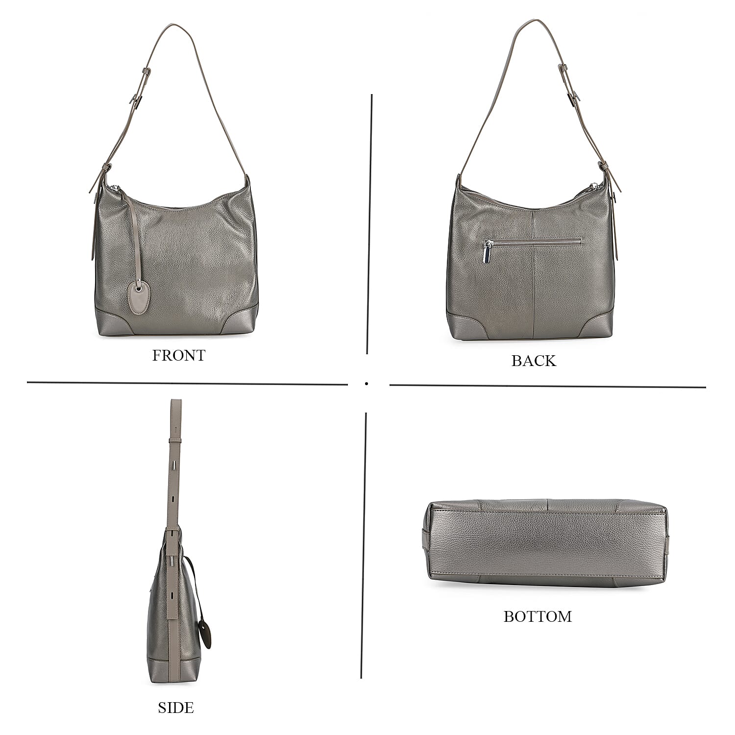 Leather Solid Crossbody Bag (Size 29x8x30 cm) - Metallic Grey 7859842 3