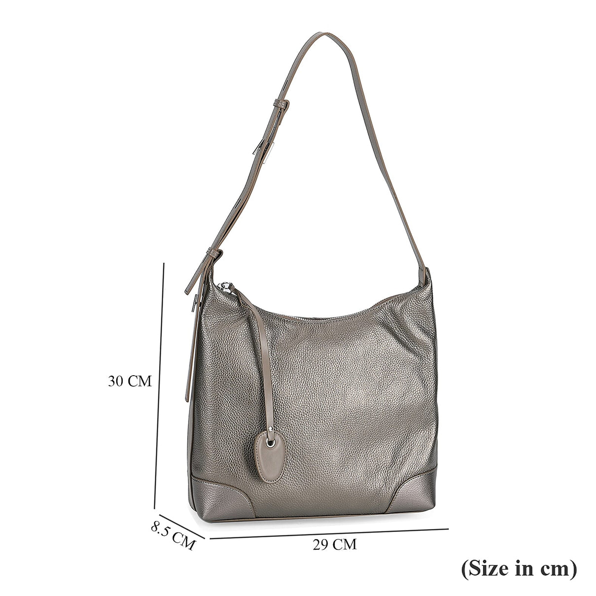 Leather Solid Crossbody Bag (Size 29x8x30 cm) - Metallic Grey 7859842 6