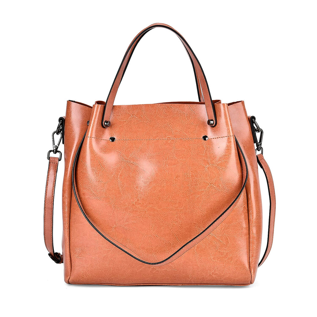 100% Genuine Leather Convertible Bag with Handle Drop & Deteachable Long Strap (120cm) - Pink