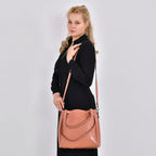100% Genuine Leather Convertible Bag with Handle Drop & Deteachable Long Strap (120cm) - Pink