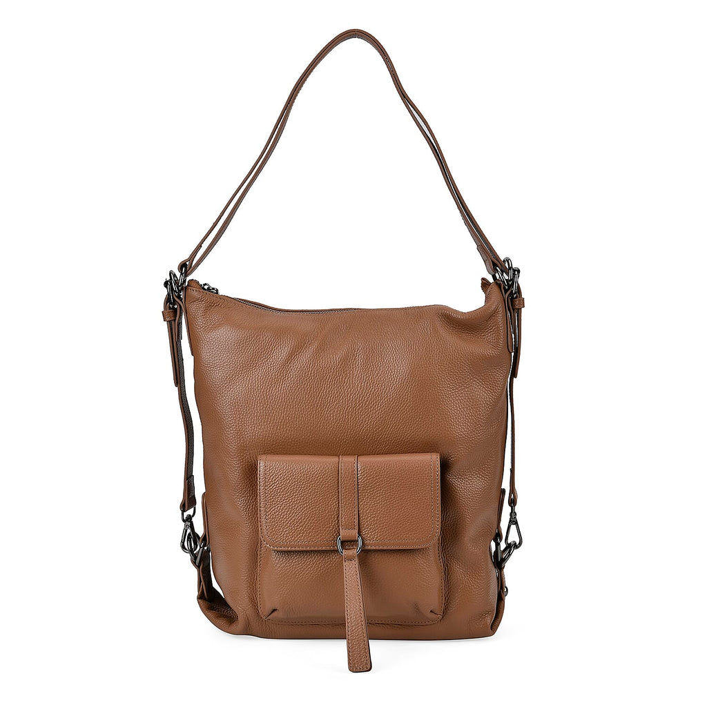 100% Genuine Leather 2-in-1 Crossbody Bag with Adjustable Shoulder Strap - Khaki