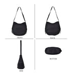 100% Genuine Leather U-shaped Crossbody Bag with Zipped Closure & Adjustable shoulder Strap - Black