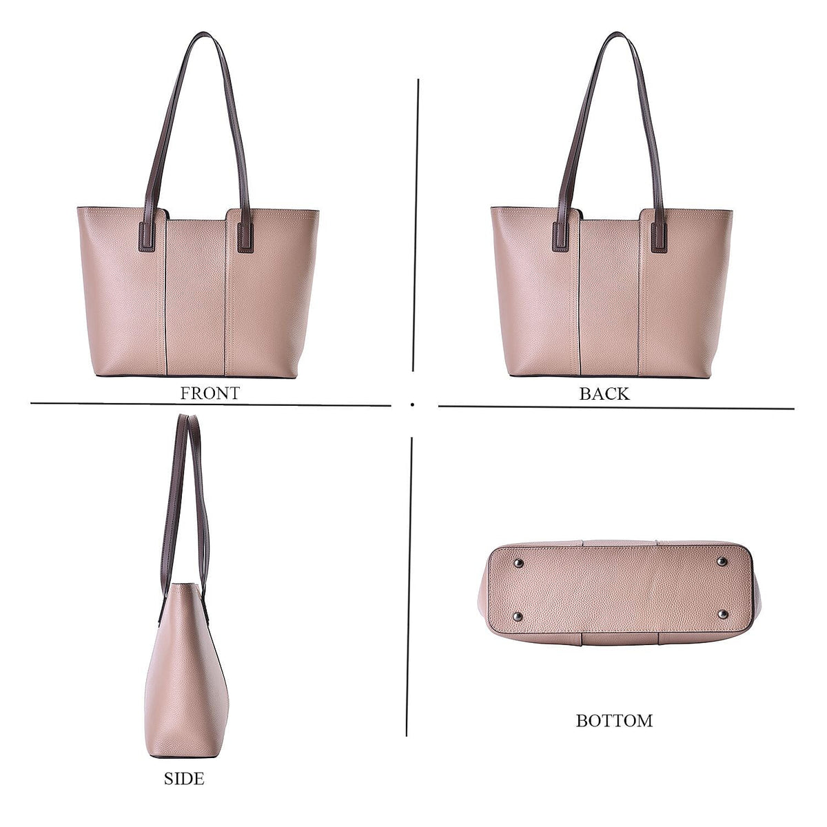 Hong Kong Closeout - 100% Genuine Leather Solid Tote Bag - Beige 7571833 2