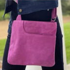 Suede Leather Side Pocket Crossbody Bag - Hot Pink