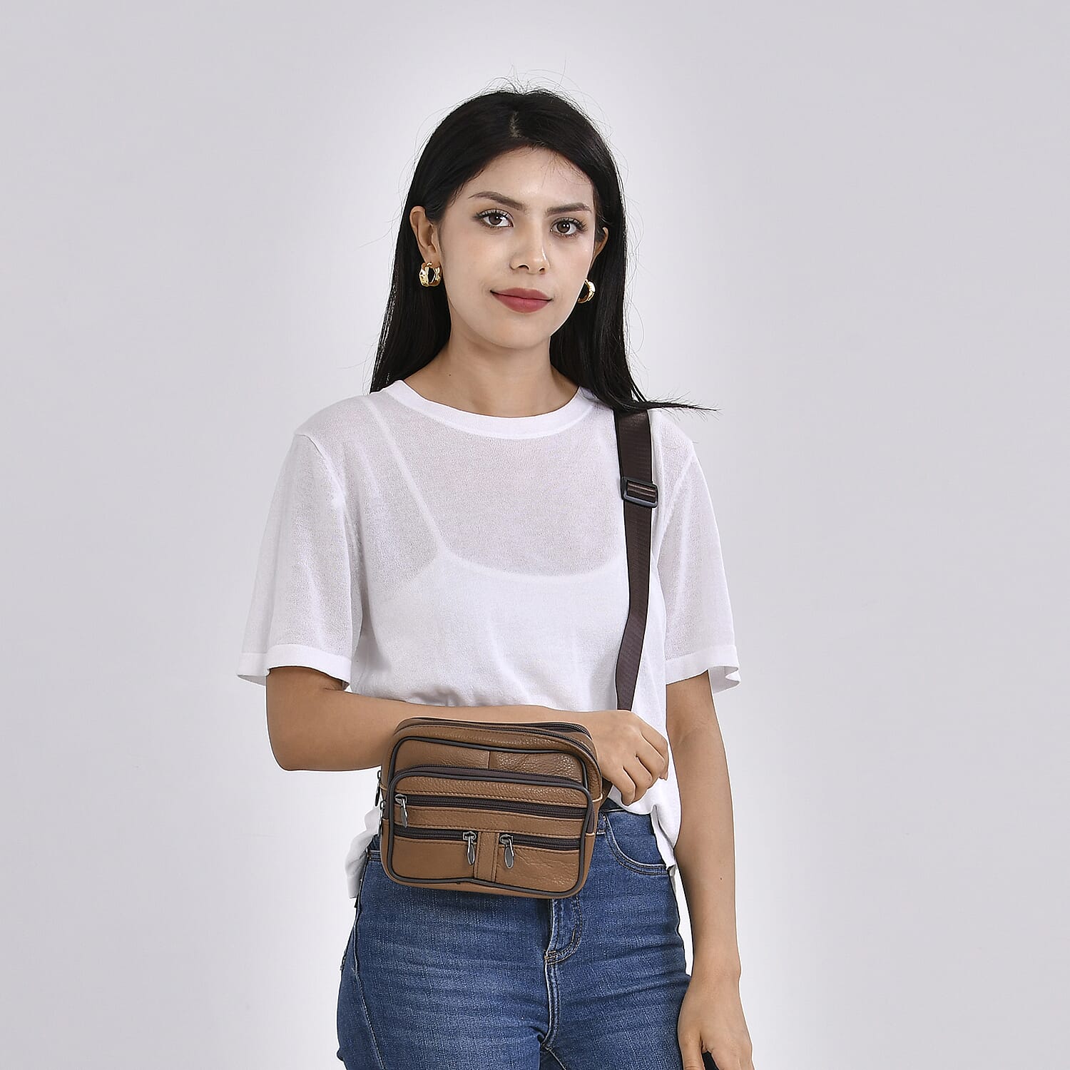 Genuine Leather Weave Waist Bag - Brown 7700615 2