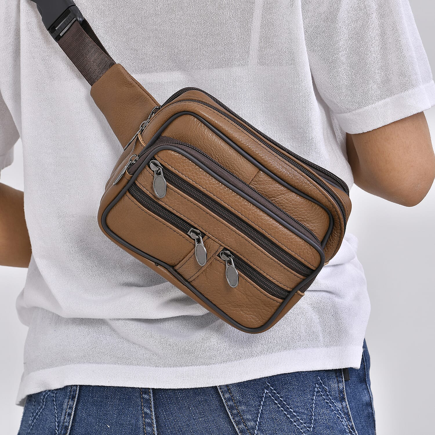 Genuine Leather Weave Waist Bag - Brown 7700615 3