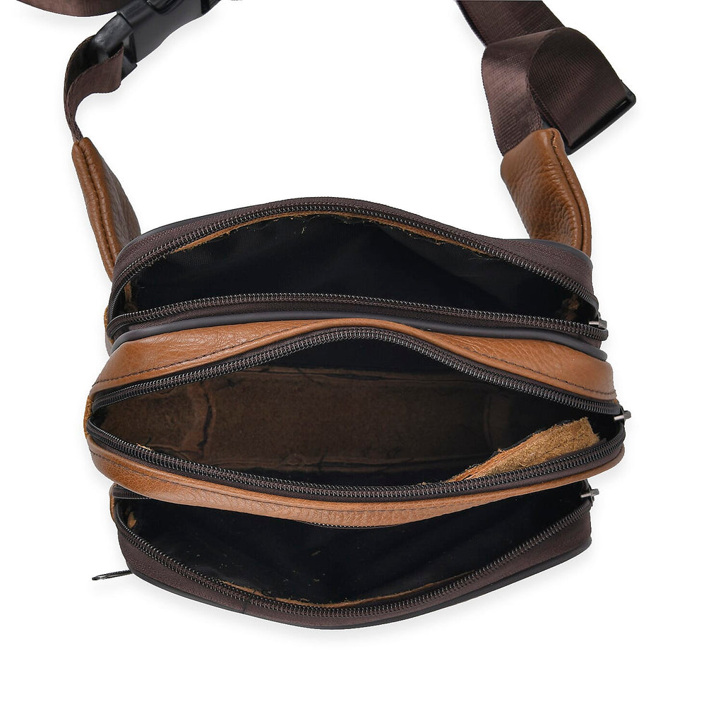 Genuine Leather Weave Waist Bag - Brown