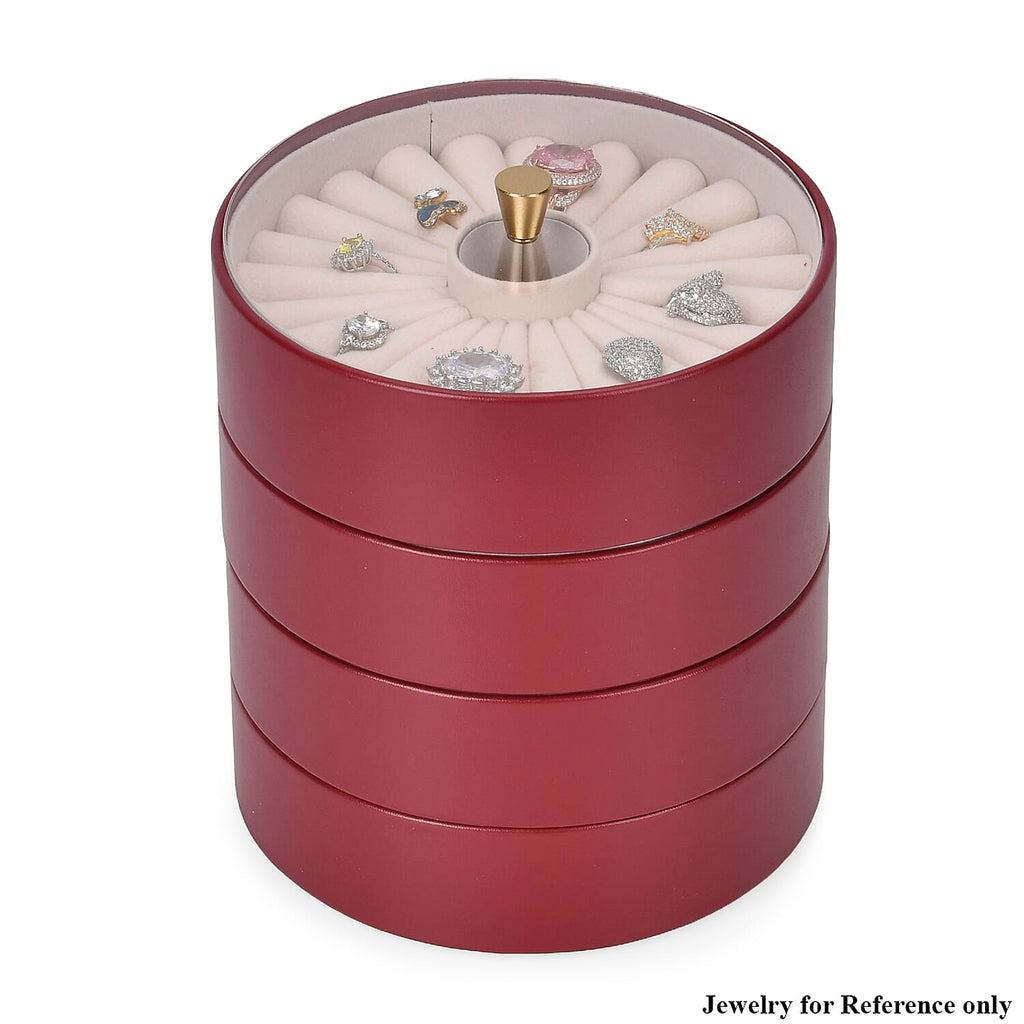 Patterned  4 Layer Stackable Jewellery Organiser (Size 15x15x16 cm) - Wine Red