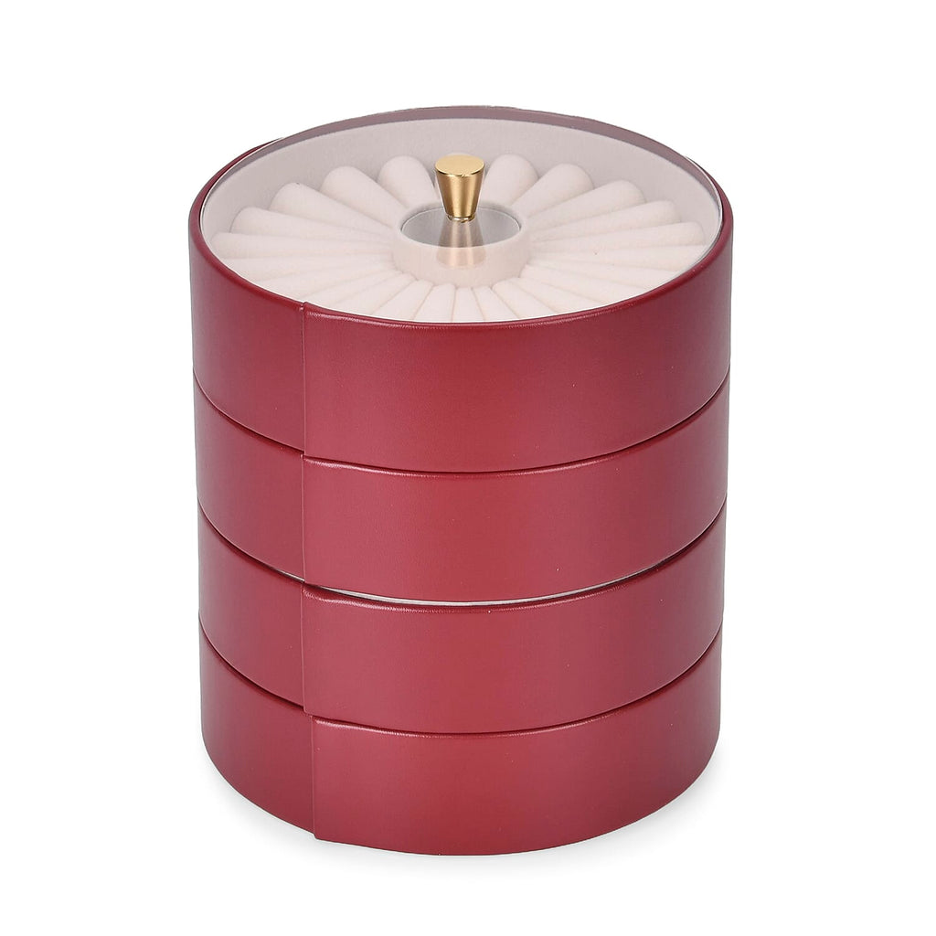 Patterned  4 Layer Stackable Jewellery Organiser (Size 15x15x16 cm) - Wine Red