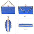 Leatherette Clutch Bag with Necklace & Bracelet (Size 22x12x4 cm) - Navy