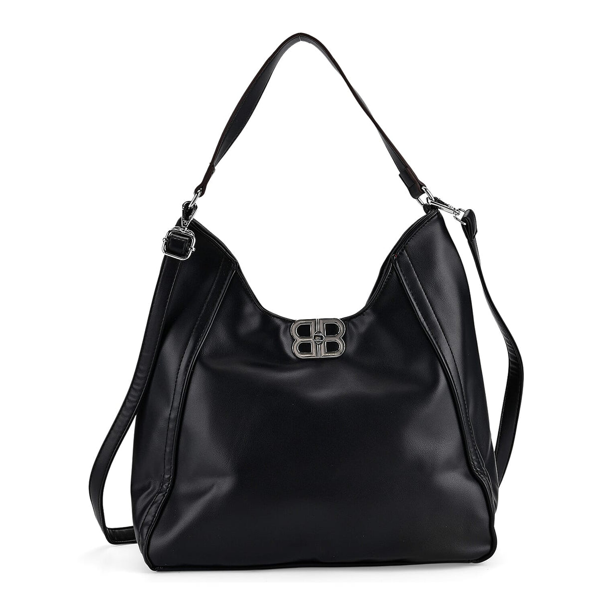 Leatherette Hobo Bag with Adjustable Shoulder Strap - Black 8224326 0