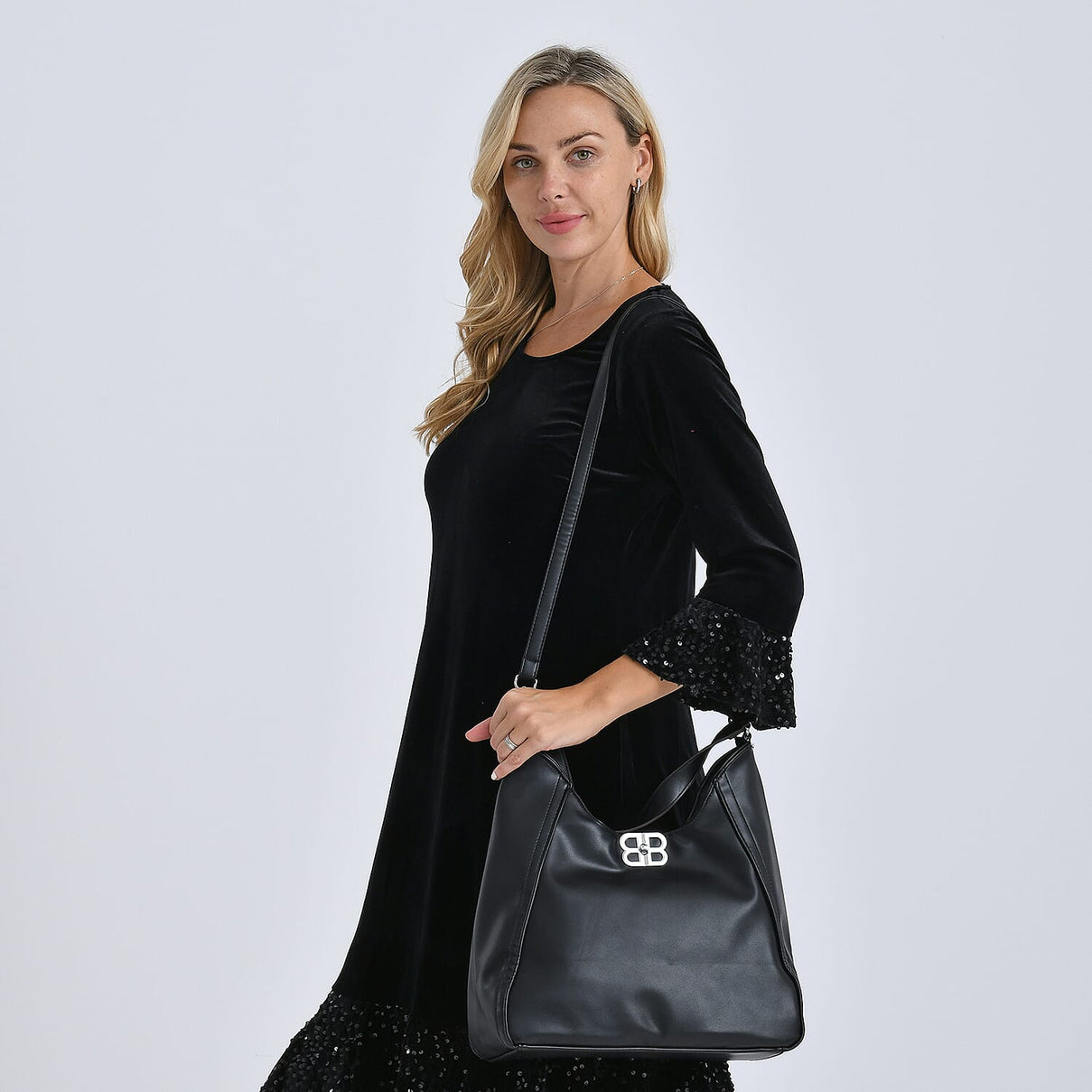 Leatherette Hobo Bag with Adjustable Shoulder Strap - Black 8224326 3