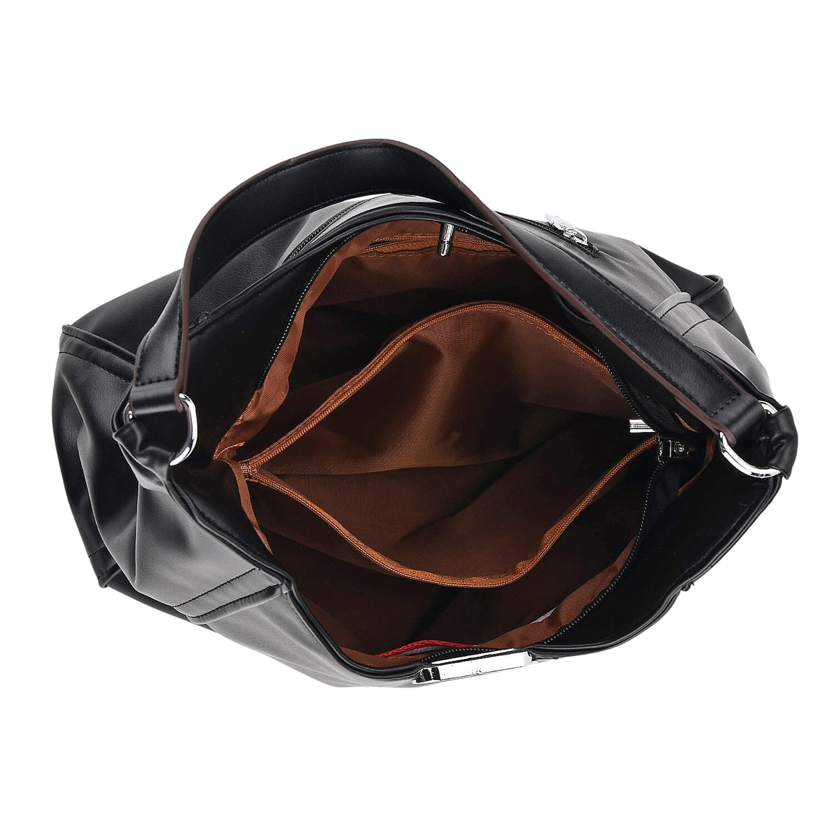 Leatherette Hobo Bag with Adjustable Shoulder Strap - Black 8224326 6