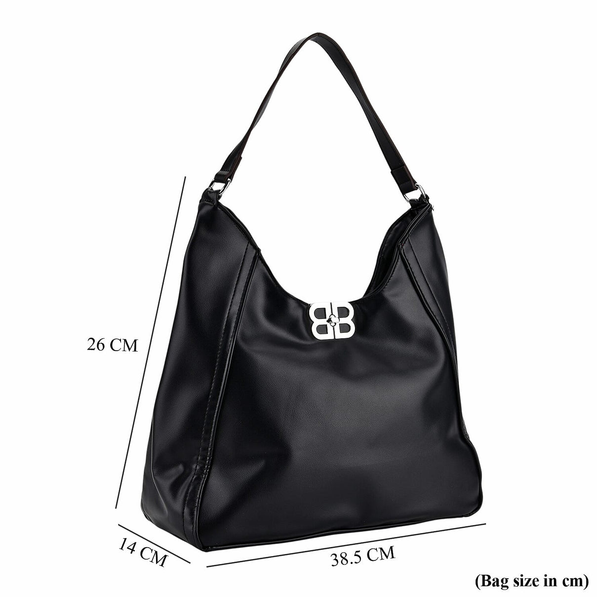 Leatherette Hobo Bag with Adjustable Shoulder Strap - Black 8224326 8