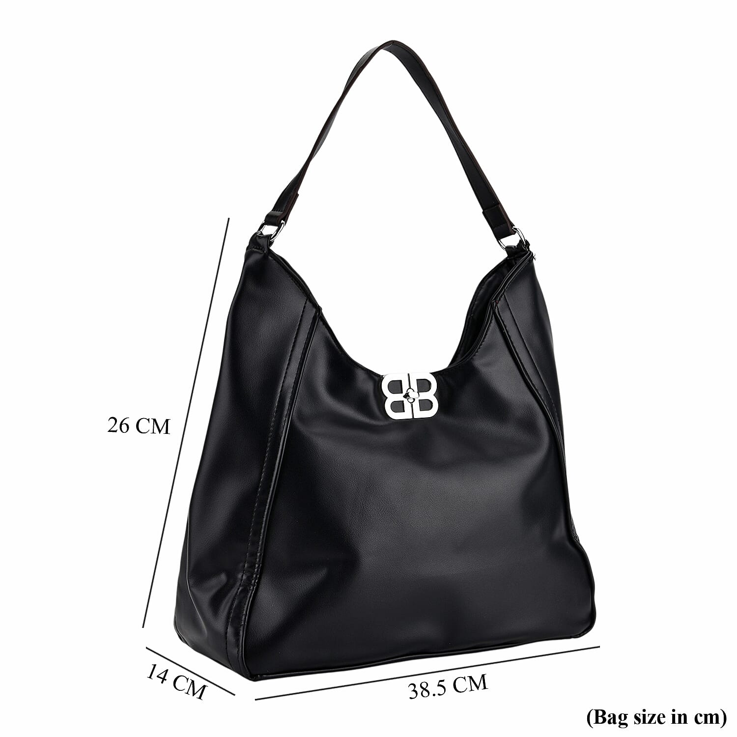 Leatherette Hobo Bag with Adjustable Shoulder Strap - Black 8224326 8