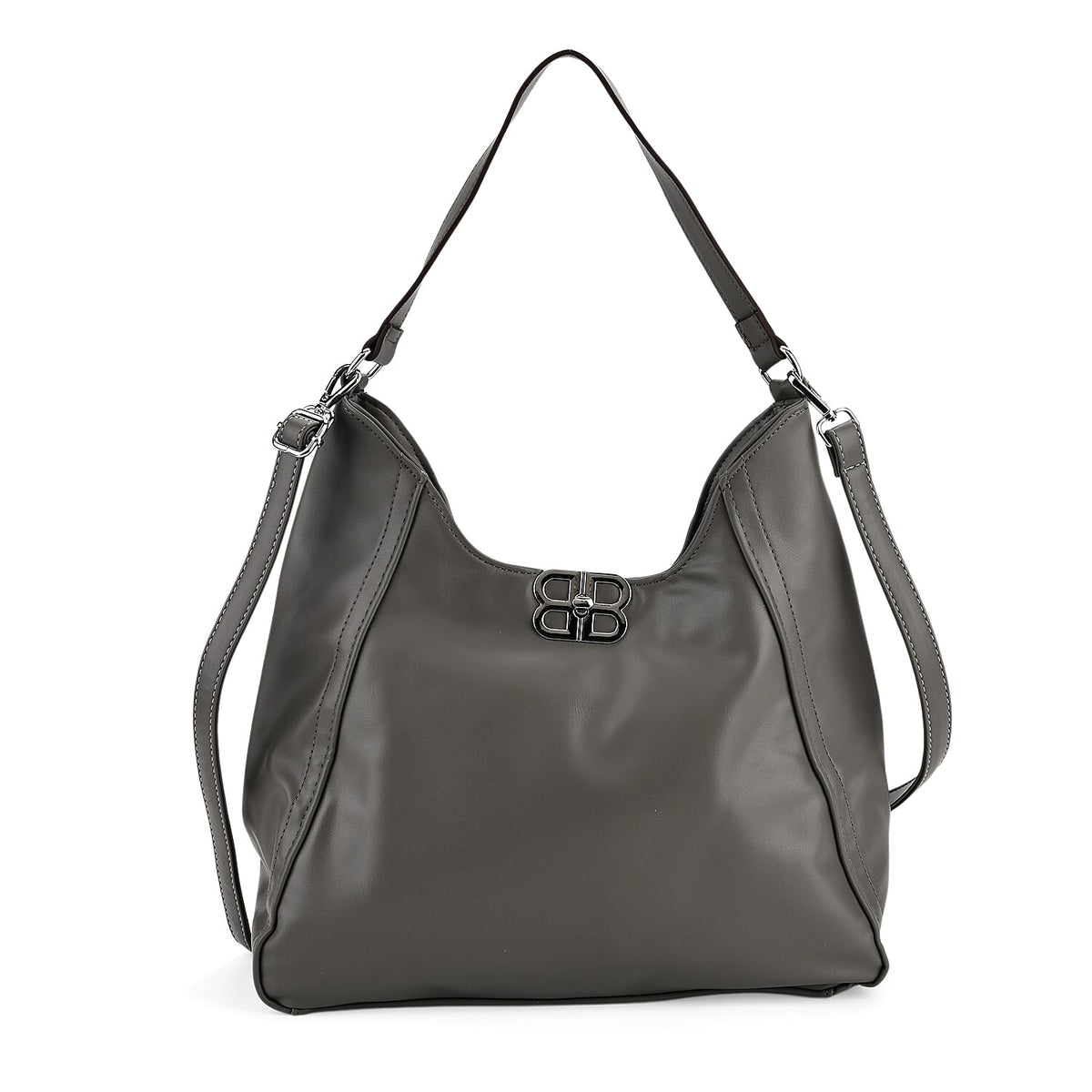Leatherette Hobo Bag with Adjustable Shoulder Strap - Grey V32576592 0