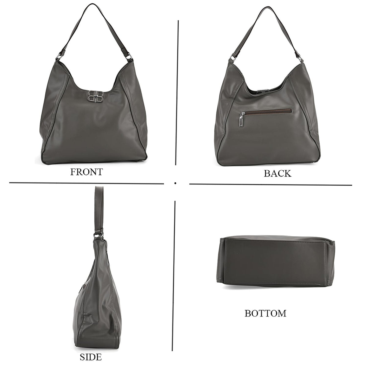Leatherette Hobo Bag with Adjustable Shoulder Strap - Grey V32576592 5