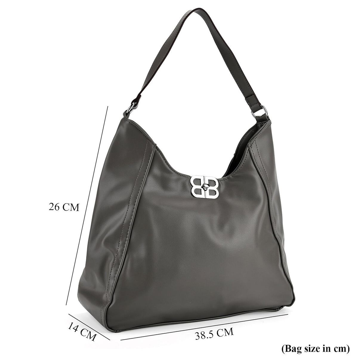 Leatherette Hobo Bag with Adjustable Shoulder Strap - Grey V32576592 8