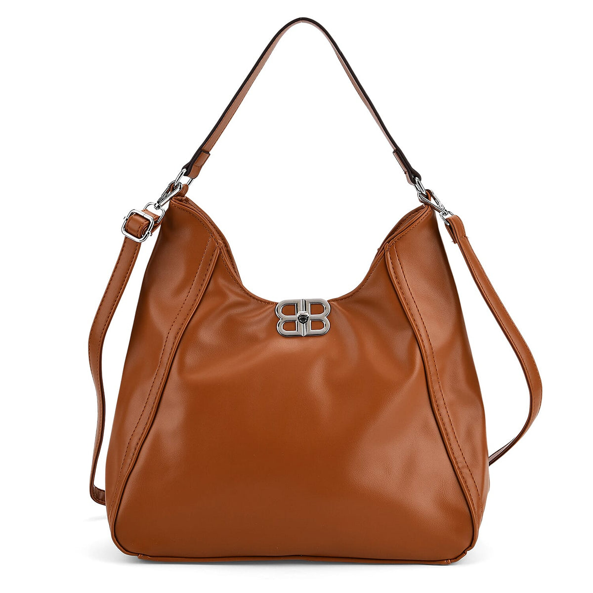 Leatherette Hobo Bag with Adjustable Shoulder Strap - Tan V32518722 0