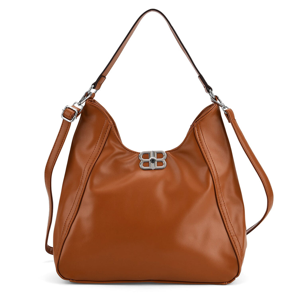 Leatherette Hobo Bag with Adjustable Shoulder Strap - Tan V32357627 0