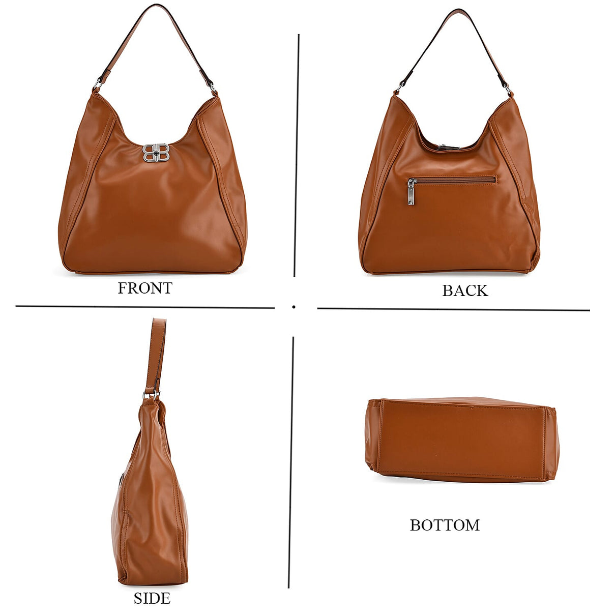Leatherette Hobo Bag with Adjustable Shoulder Strap - Tan V32518722 5