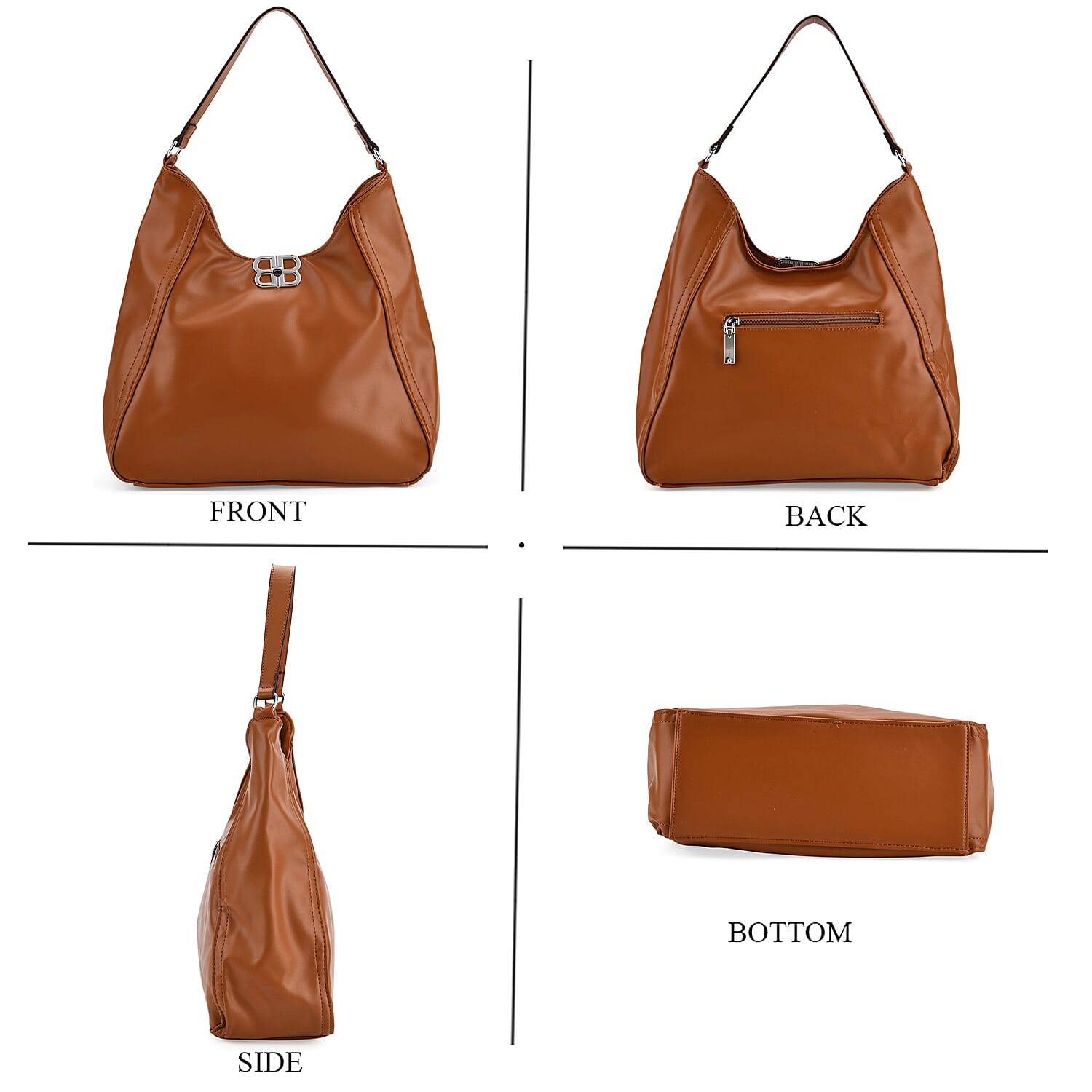 Leatherette Hobo Bag with Adjustable Shoulder Strap - Tan V32518722 5