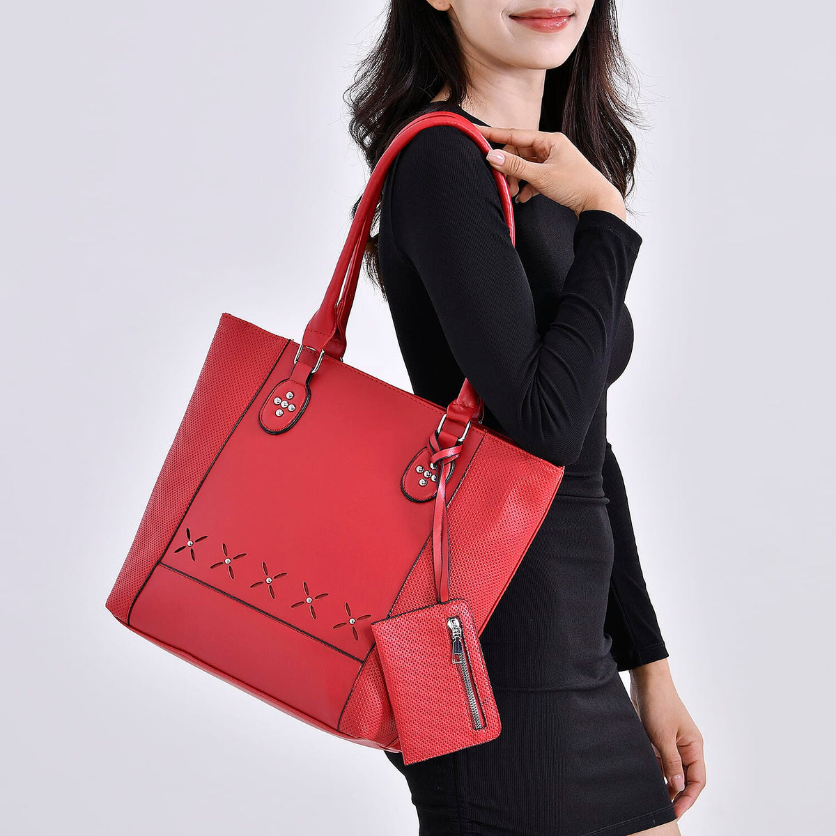 PU Leaf Tote Bag (Size 30x13x31 cm) - Red &amp; Black 7673244 2